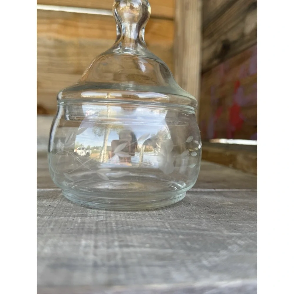 Vintage Princess House Heritage Etched Floral Apothercary‎ Jars Candy Dish
